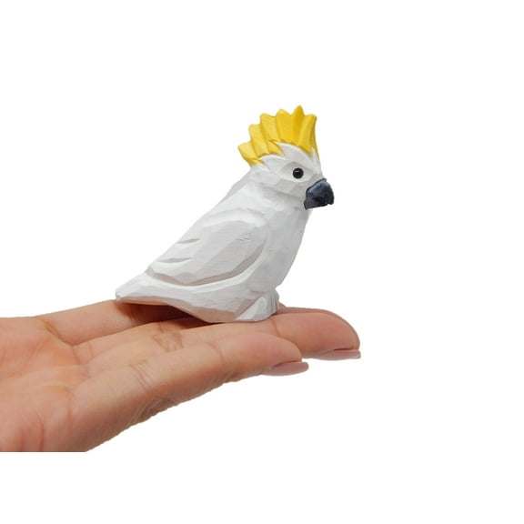 Cockatoo Figurine Decoration Parrot Tropical Pet Miniature Wooden Bird Art Statue Craft Carved Small Animal Collectible
