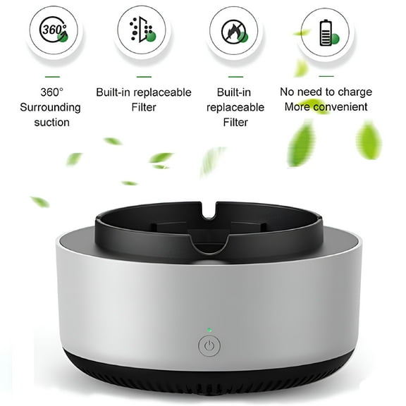 HIBIBUD Electric Smokeless Ashtray w/ Built In Filter Reduce Secondhand Smoke Portable, Grey