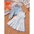 thumbnail image 4 of Girls 2pcs Long Sleeve Denim Button Coat & Straps Floral Print Flare Dress Trendy Casual Kids Outdoor Clothes For Spring And Autumn, 4 of 7