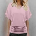 thumbnail image 2 of Lenago Fashi Casual Women Solid Short Sleeve Batwing Sleeve Blouse V-Neck Loose Tops, 2 of 6