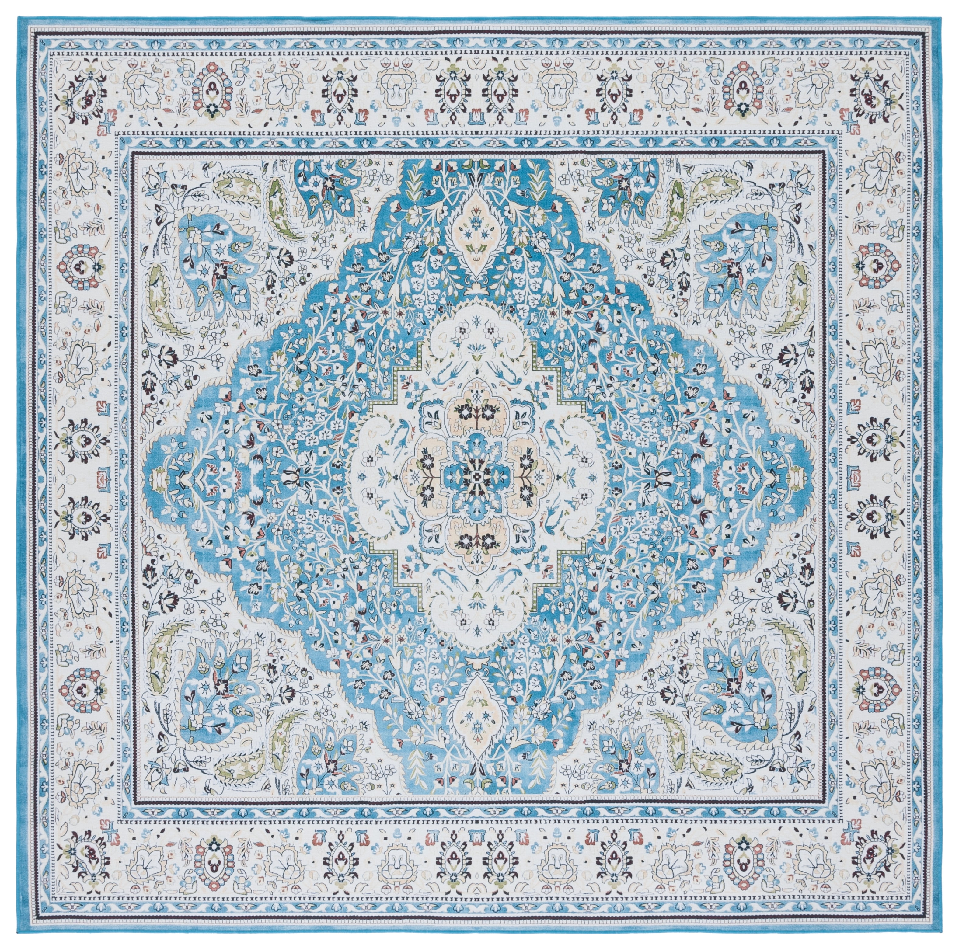 SAFAVIEH Tucson Natalie Traditional Machine Washable Area Rug, 6' x 6' Square, Turquoise/Beige