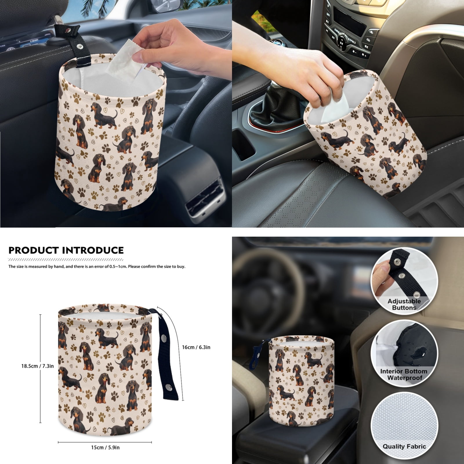 Yuyamidu Dachshund Dog Car Seat Cover of 14 Dog Paw Steering Wheel Cover Seatbelt Pads Cute Auto Armrest Cover Handbrake Cover Rearview Mirror Cover Trash Can Coasters Car Accessories