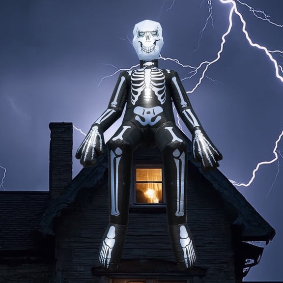 Halloween Inflatables Outdoor Decorations, 10.5ft Sitting Skeleton Halloween Outdoor Inflatables Decorations Skeleton Blow Up Built in Lights Air Pump for Halloween Party Yard Garden Party Supplies
