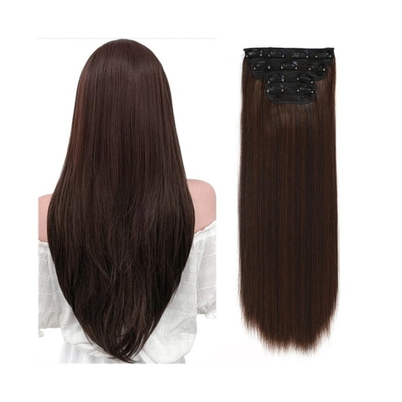4Pcs/Set 24" Long Straight Thick Hair Piece Synthetic Hair Clip In Hair Extensions for Women 180g Full Head Synthetic Hair Extensions with 11 Clips