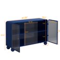 thumbnail image 4 of Hassch Modern Display Cabinet with 3 Glass Doors, 47.25"W Storage Metal Cabinet with Shelves, Blue Accent Decorative Cabinet for Living Room, Kitchen, Dining Room, Easy Assembly, 4 of 8