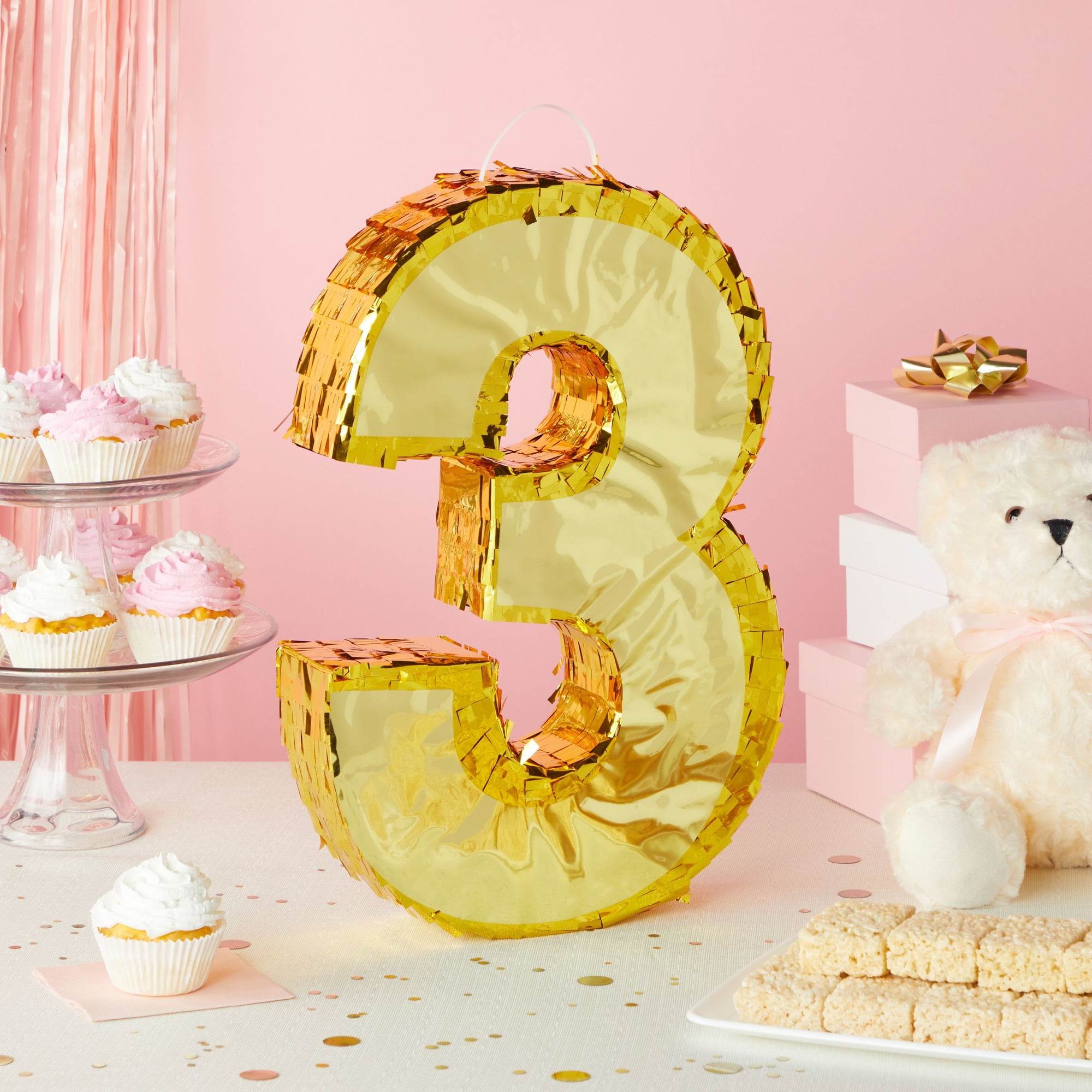 Gold Foil Number 1 Pinata for 1st Birthday Party Decorations, Centerpieces,  Anniversary Celebrations (Small, 16 x 3 x 10 In)