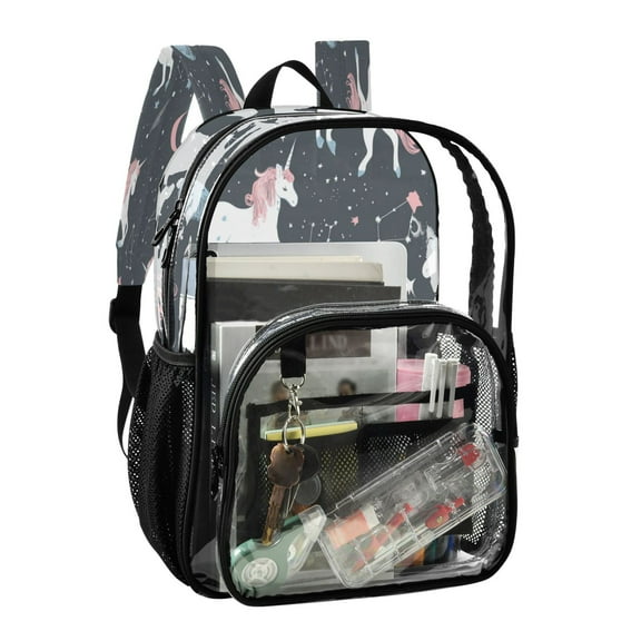 PVC Transparent Backpack Stylish & Durable Clear Backpack Perfect for School, Travel and Outings Unicorns and Stars