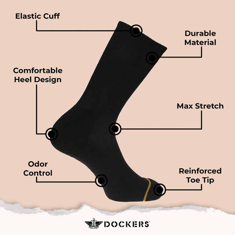 Dockers Men's Performance Socks - 3 and 6 -Pairs Athletic and Dress Crew Socks - Black/Grey