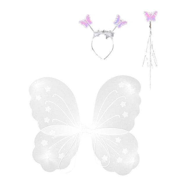 Conjunto de disfraz de hada para niñas, disfraz de alas de mariposa, diadema de mariposa, princesa infantil Blanco