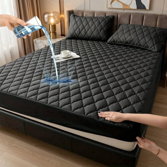 1PC Soft And Comfortable 100% Waterproof Mattress Protector, All-Season Cooling Breathable Noiseless Mattress Pad Cover,Black
