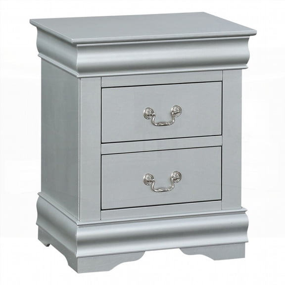 Platinum 2-Drawer Nightstand with Smooth Glide Storage for Bedroom