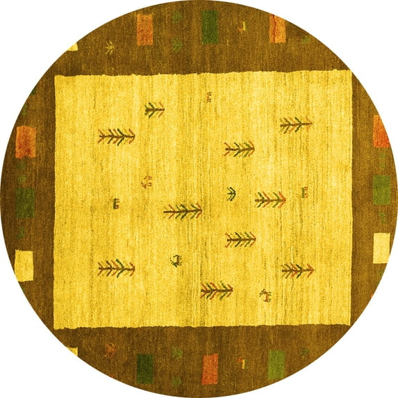 Ahgly Company Indoor Round Abstract Yellow Contemporary Area Rugs, 4' Round
