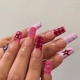 thumbnail image 1 of 24pcs/box Fake French y2k Nails Press On Long Stiletto Almond Shape Wearable False Nails With Stars Designs Full Cover Nail Tips FGS, 1 of 6