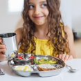 thumbnail image 3 of Ahimsa Stainless Steel Kids Dinnerware Set - 5 Piece Toddler Plates and Bowls Set, Pediatrician Designed, Includes Non Toxic Toddler Plate and Bowl, Kids Utensils an, 3 of 8