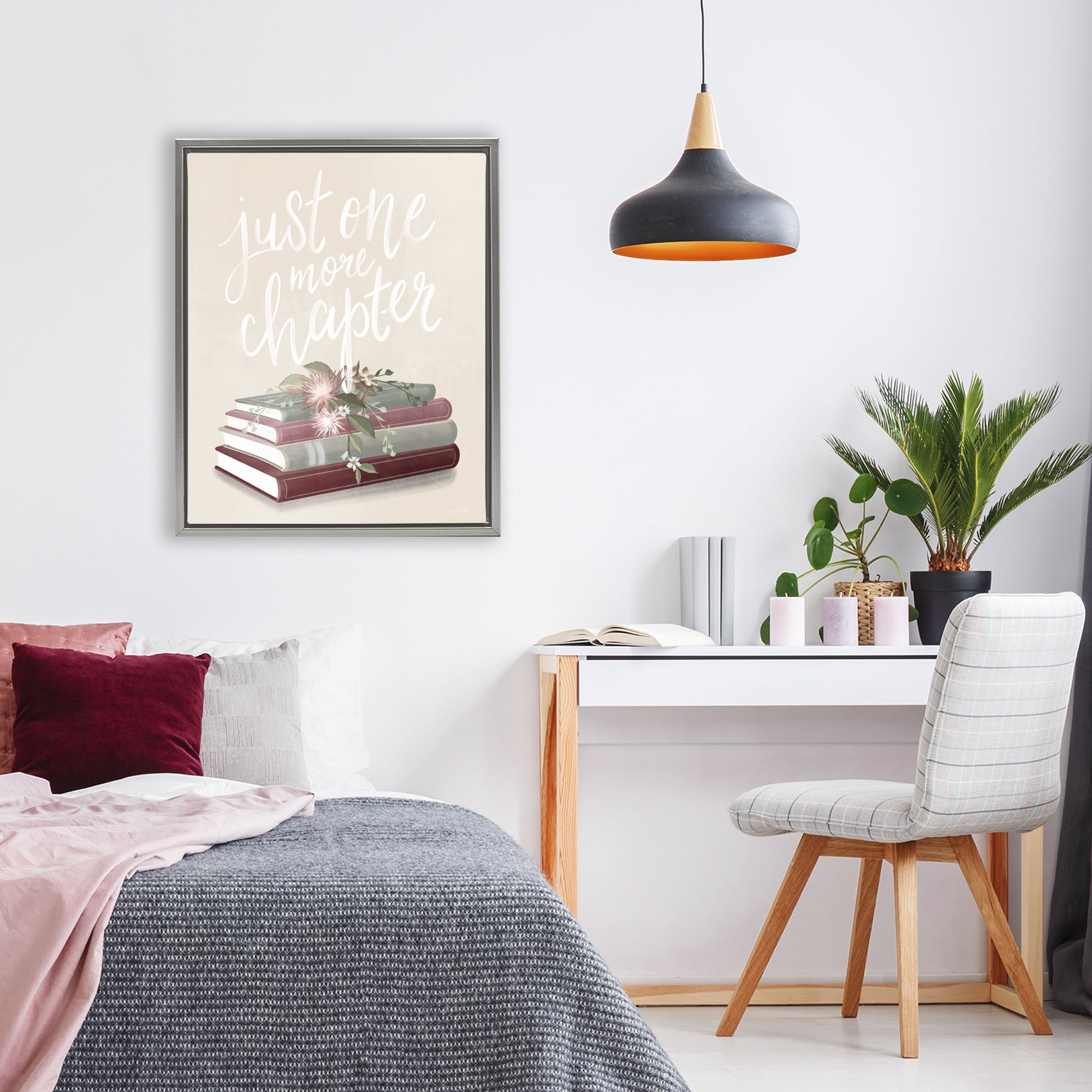 Stupell Industries One More Chapter on Beige Gray Framed Floater Canvas Wall Art, design by House Fenway