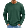 thumbnail image 2 of Domuza Shirts for Men Big and Tall Crew Neck Long Sleeve Cotton Blend T Shirts Spring Fall Trendy Casual Solid Knitted Basic Tops Dark Green L, 2 of 6