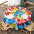thumbnail image 3 of Colorful Tie Dye Pattern Round Tablecloth 60"x60",Wrinkle Wipeable Table Cloth for Kitchen Dining Room Picnic Patio Party, 3 of 6
