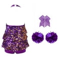thumbnail image 2 of TiaoBug Kids Girls Cheer Dance Performance Costume Shiny Sequins Halter Ballet Dance Leotard Dress Purple 10, 2 of 5