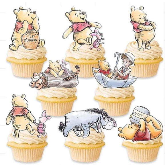 48CS Winnie the Pooh Cupcake Toppers For Birthday Party Cupcake Decorations Baby Shower Supplies