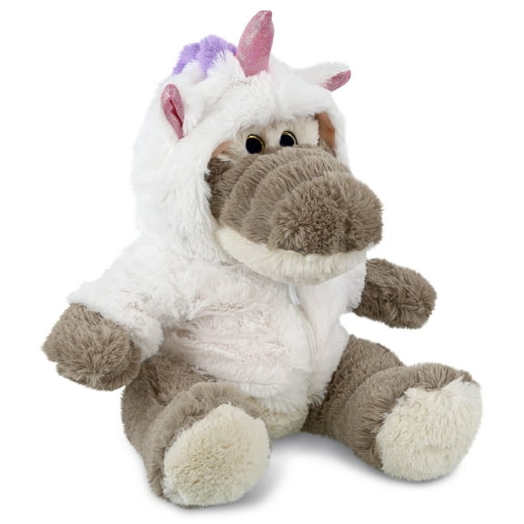 DolliBu Sitting Grey Alligator Unicorn Plush Stuffed Animal Toy - Super Soft Gatorcorn Dress Up with Removable Plush Unicorn Outfit, Cute Fantasy Wildlife Gift - 9 Inches
