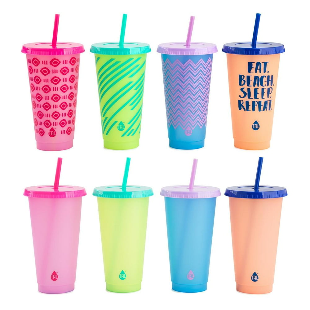 TAL Color Changing Plastic Tumbler Cups 8 Pack 24 fl oz, Multi Color