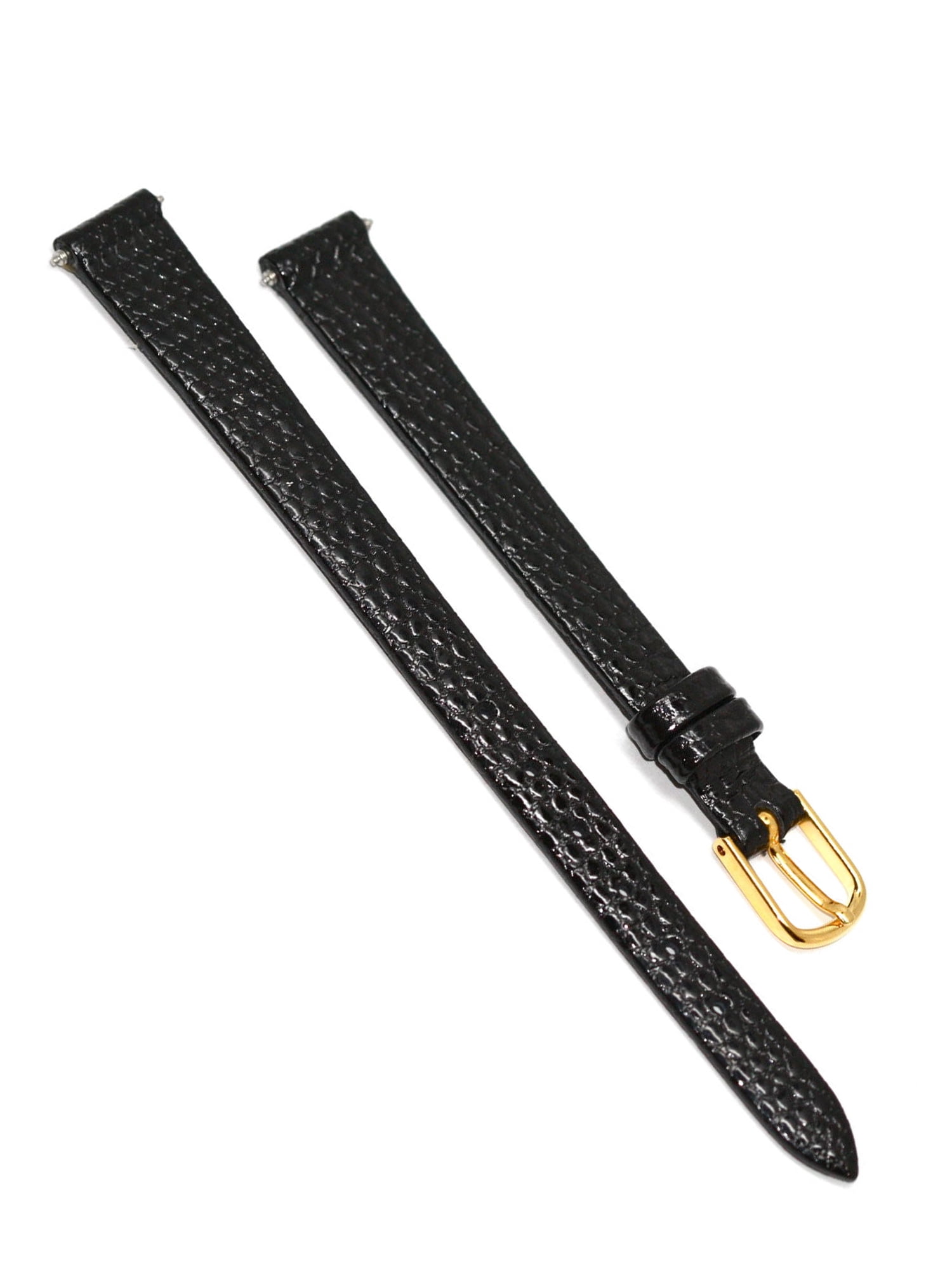 11mm Long Black LIzard Grain Leather Tapered Watch Band Strap