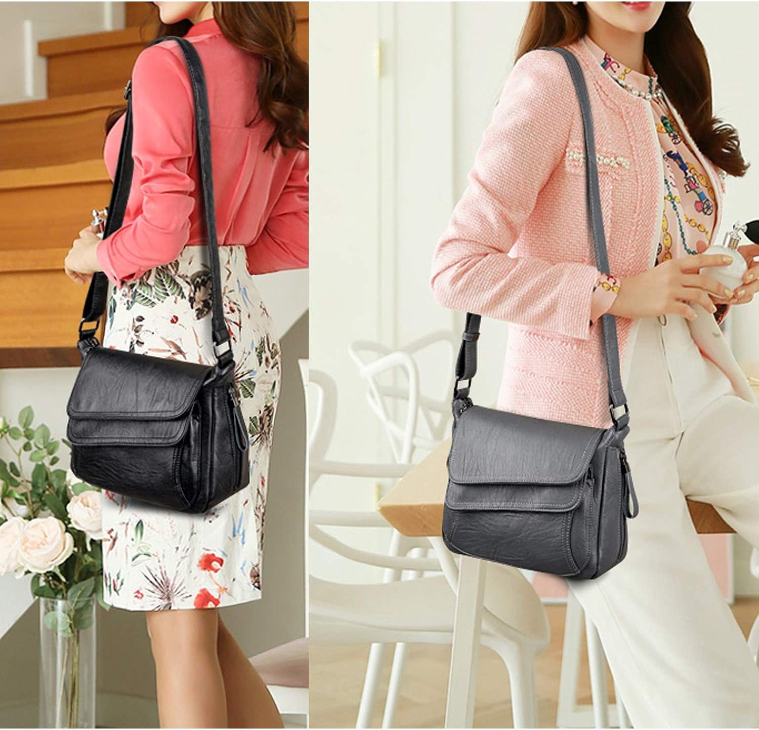 Crossbody Purses for Women PU Leather Hobo Shoulder Bags Travel Purses and Handbags Medium Pocketbooks-Wine Red