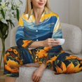 thumbnail image 6 of Honeii Elegant Sunset Sunflower print Women's Pajama Sets Long Sleeve Button Down Sleepwear Nightwear Soft Pjs Lounge Sets-X-Large, 6 of 7