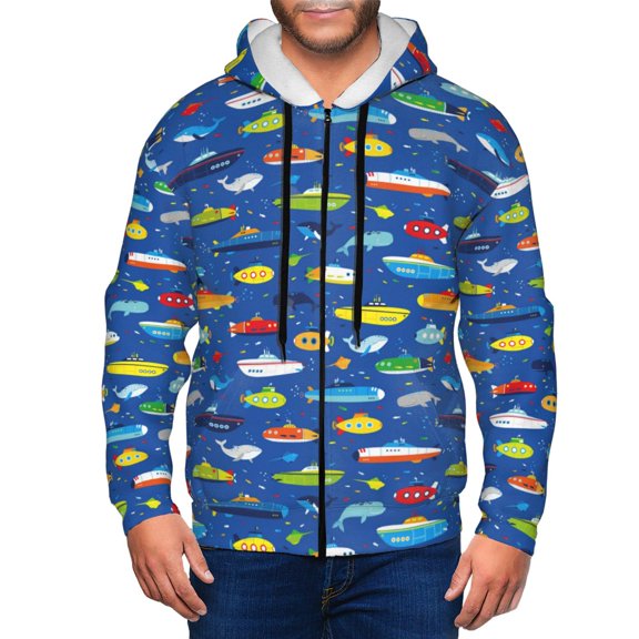 Zip Up Hoodies for Men - Submarines And Whales Long Sleeve Comfrt Men'S Fashion Hoodies & Sweatshirts, Jackets for Men Hoodies Pullover Clothing Clothes with Pouch
