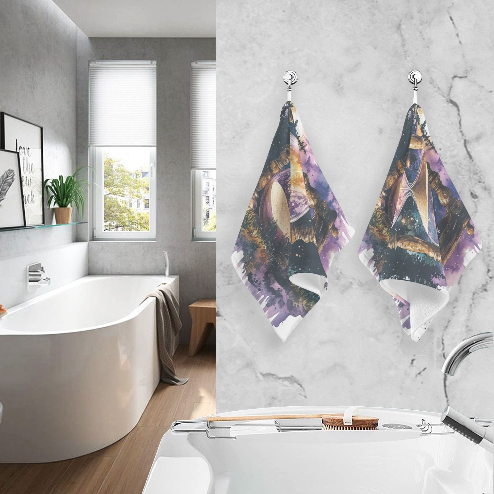 Hourglass Trees Starry Sky Hand Towels Cotton Bath Towels Large Face Towels Absorbent for Bathroom 2 Packs