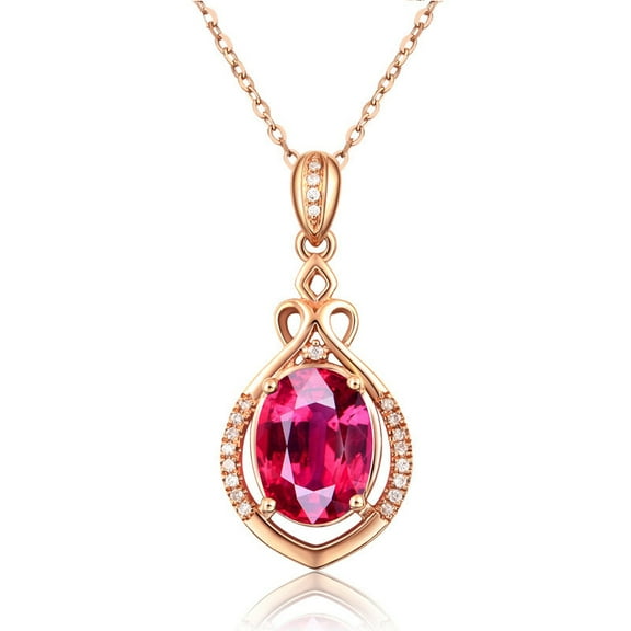 Classic Oval Pendant Crystal Necklace | Gemstone Ruby Sapphire Waterdrop Birthstone Emerald Necklace | 18K Rose Gold Plated Chain | Vintage Meaningful Jewelry Gift for Mother Wife Girlfriend