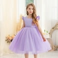 thumbnail image 2 of Light Purple Girls' Dresses Formal Ruffle Sleeve Satin Dress Crew Neck Tulle Flower Girl Dresses for Wedding Party Princess Dress Up for Girls 4-6 Gowns and Evening Dresses,Light Purple 3-4 Years, 2 of 5