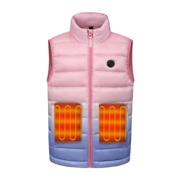 AUNVITO USB Heated Vest for Boys & Girls 4-14Y Winter 3-Zone Heating Smart Temperature Control Hooded Sleeveless Nylon Lightweight Thermal Outerwear