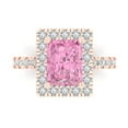 thumbnail image 2 of 3.4ct emerald cut pink Zircon 14k rose gold halo Bridal Wedding Engagement Promise Anniversary Ring for Women size 9.75, 2 of 7
