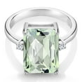 thumbnail image 2 of Gem Stone King 925 Sterling Silver Green Prasiolite and White Lab Grown Diamond Ring for Women (6.68 Cttw, Emerald Cut Checkerboard 14x10MM, Gemstone Birthstone, Size 5), 2 of 4