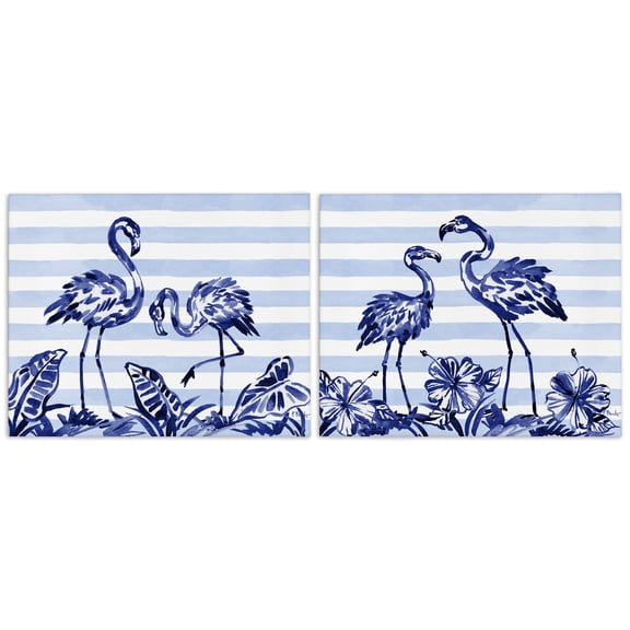 Stupell Industries Brushstroke Flamingos & Stripes 2 Piece Canvas Wall Art Set, design by Paul Brent, 24 x 30