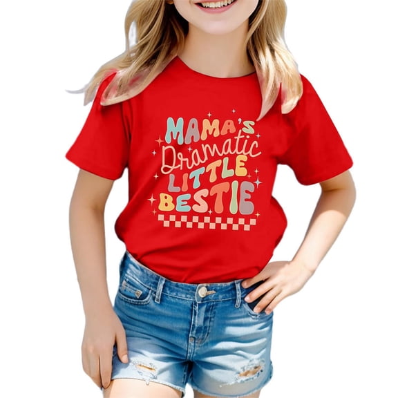 XEGLSBU T Shirts for Girls 12 Girls Taste Printing Fashion Round Collar Loose Hugh Leisure T Shirt with Short Sleeves Red Size 12-13 Years
