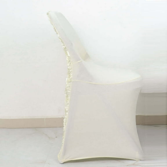 Efavormart Ivory Satin Rosette Spandex Stretch Fitted Folding Chair Cover
