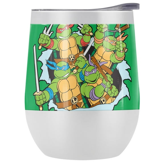 Teenage Mutant Ninja Turtles TMNT Official Turtles And Logo 12 oz Stemless Tumbler, Stainless Steel Travel Cup|Lake Tumbler|Insulated with Leak Resistant Slide-Lock Lid