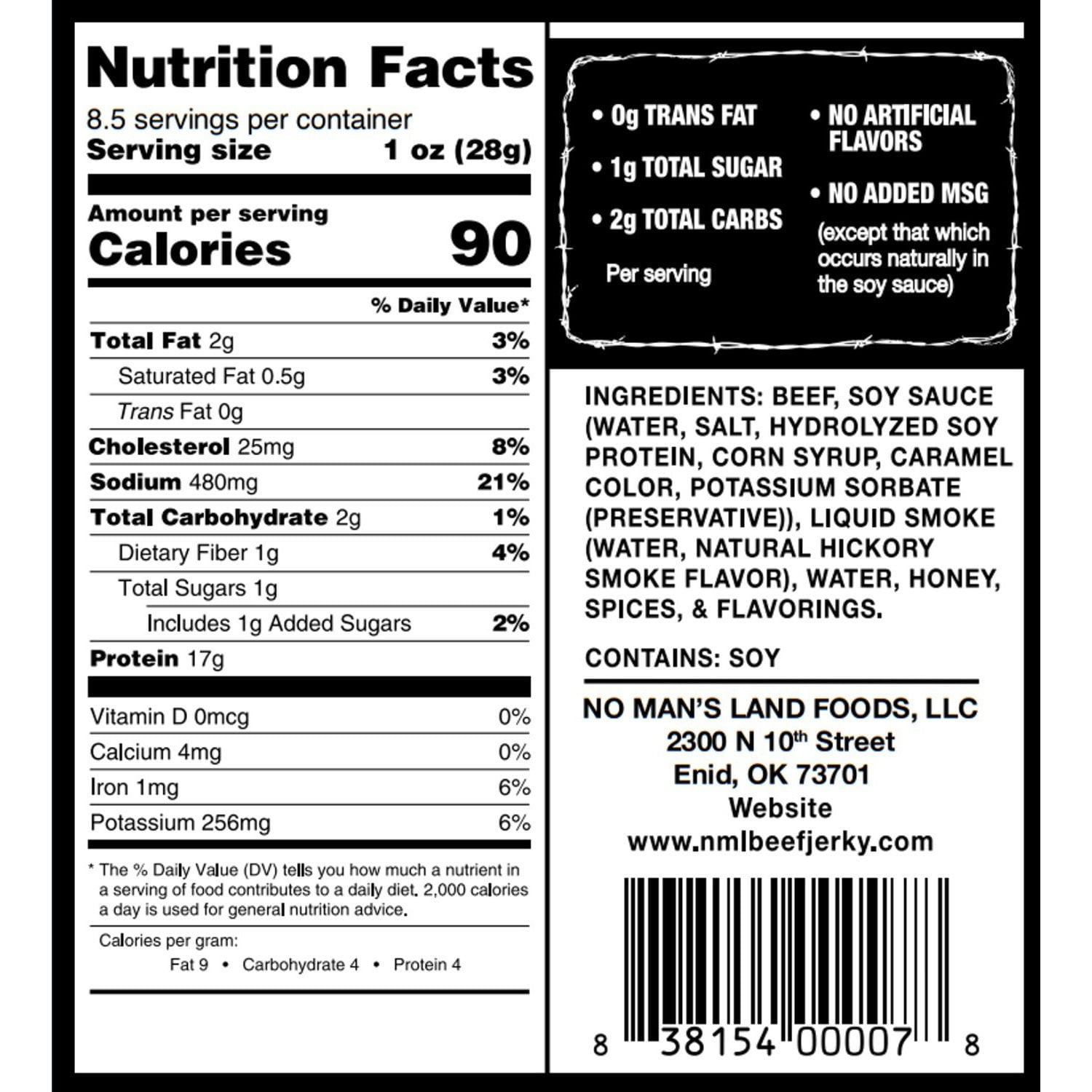 No Man's Land Mild Beef Jerky, 8.5 Ounce