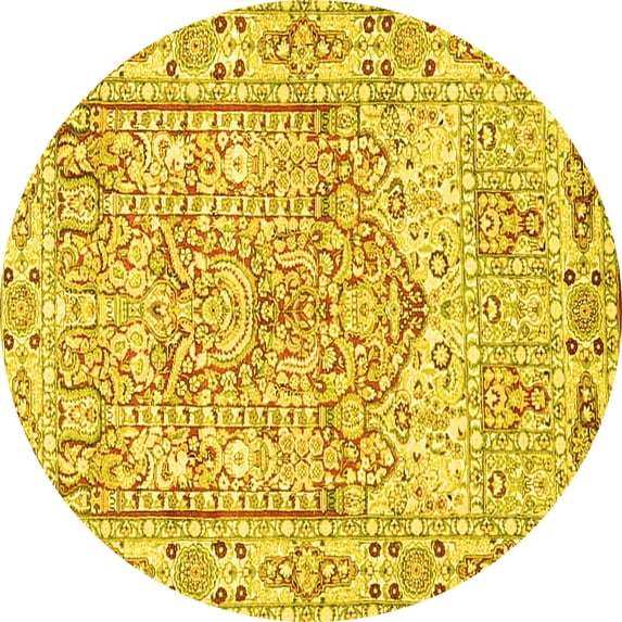 Ahgly Company Machine Washable Indoor Round Persian Yellow Traditional Area Rugs, 6' Round