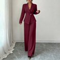 thumbnail image 2 of Womens Two Piece Outfit Long Sleeve Breasted Blazer High Waist Straight Leg Pants formal Business Suit Wine XXL(XXL), 2 of 6