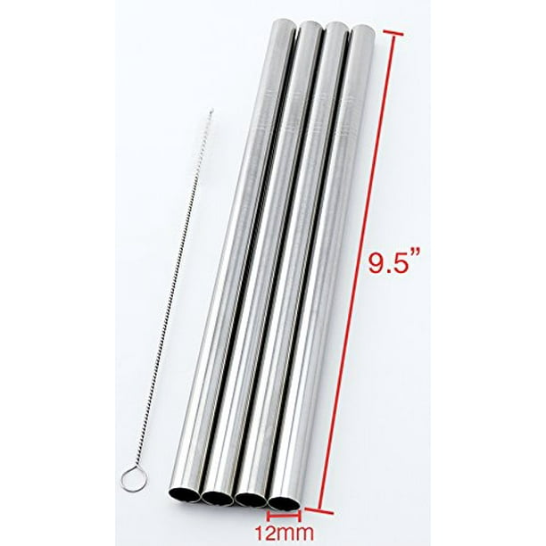 4 Stainless Steel Straws Big Straw Extra Wide 1/2" x 9.5" Long Thick
