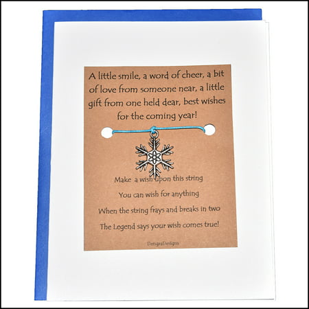 Thoughtful Greeting Card and Wish Bracelet Happy New Year with Snowflake Charm - Charmed (Best New Year Card Wishes)