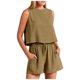 thumbnail image 1 of Conjunto de dos piezas de pantalones cortos holgados de cintura alta sin mangas en color liso para mujer, ideal para la primavera y el verano: elegante, transpirable y fácil de combinar., 1 of 5
