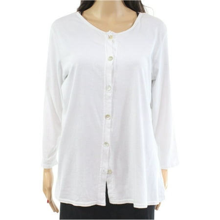 HC LA Womens Solid Cardigan Blouse, White, Petite, PS