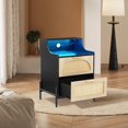 thumbnail image 4 of Set of 2 USB Charging End Table, 2-Drawer Rattan Nightstand with Charging Station, Adjustable Shelf, Small Space Bedside Table for Modern Bedroom, Black Oak, 4 of 9