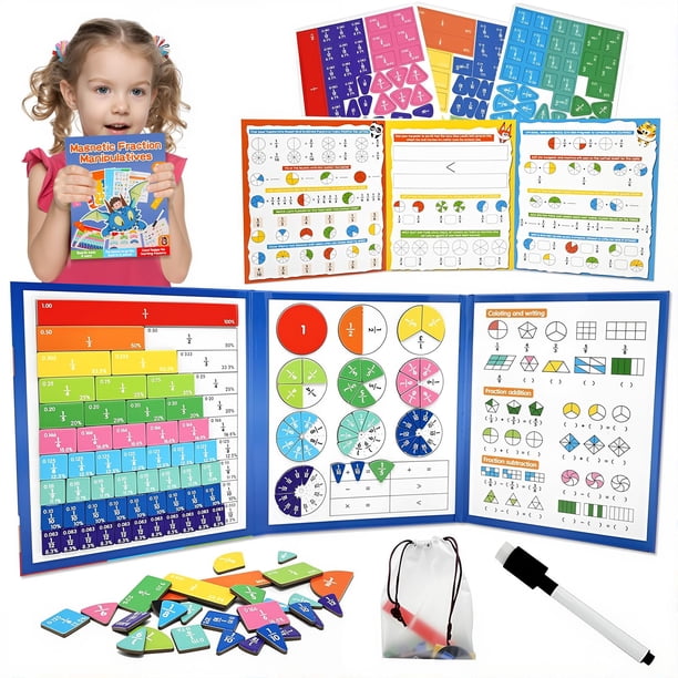 Libro de demostración de fracciones magnéticas, juego de fichas y círculos de fracciones magnéticas, materiales didácticos para primaria, materiales didácticos Montessori para aprender fracciones, rom