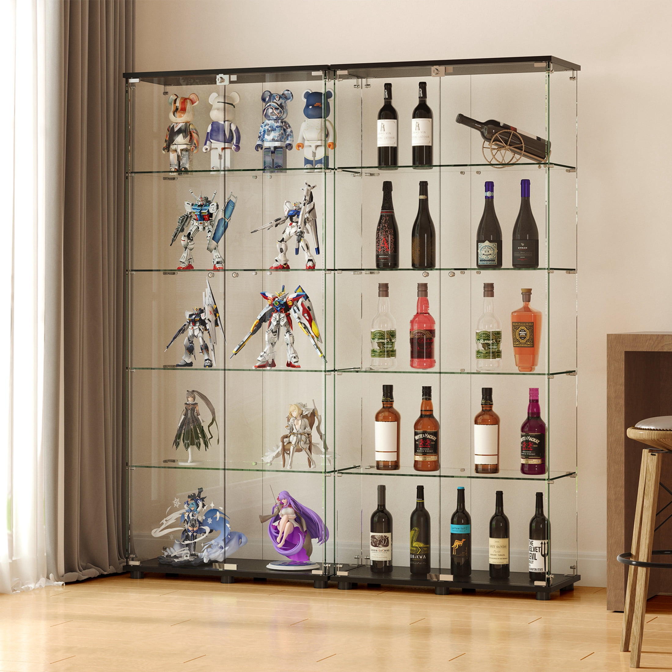 Noble House Floor Standing Display Cabinet with Locking Double Doors, 5-Shelf Tempered Glass Curio Cabinet, Black