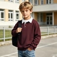 thumbnail image 6 of BLVB Boys Girls Long Sleeve Sweatshirts Kids Button Collared School Uniform Tops Drop Shoulder Pullover 3-14Y(Wine,13-14 Years), 6 of 8